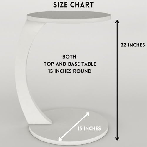 C Shaped End Table for Couch Small Places, Faux Marble White Space Saver Round Side Table for Sofa and Bedside with Wheels, Coffee and Snack Time Tray for Living Room (White Marble)