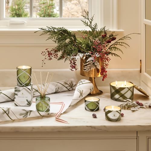 Thymes Frasier Fir Candle – Frosted Plaid Jar Candles – Green & White Candle Jar Design – Scented Candles with Notes of Siberian Fir, Cedarwood & Sandalwood – Holiday Candles (6.5 oz)