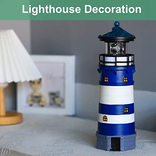 Lighthouse with Rotating Beacon LED Lights - Solar Lighthouse Lamp Outdoor Decorative for Garden Patio Lawn Gifts (Red1)