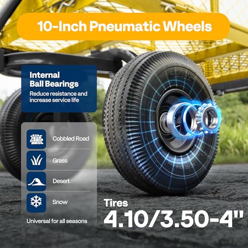 VIVOHOME Heavy Duty 880 Lbs Capacity Mesh Steel Garden Cart Folding Utility Wagon with Removable Sides and 4.10/3.50-4