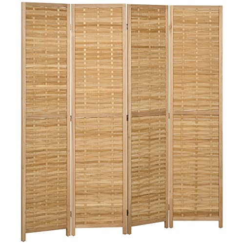 HOMCOM 3 Panel Room Divider, 5.5' Tall Bamboo Portable Folding Privacy Screens, Hand-Woven Double Side Partition Wall Dividers for Home Office, Natural