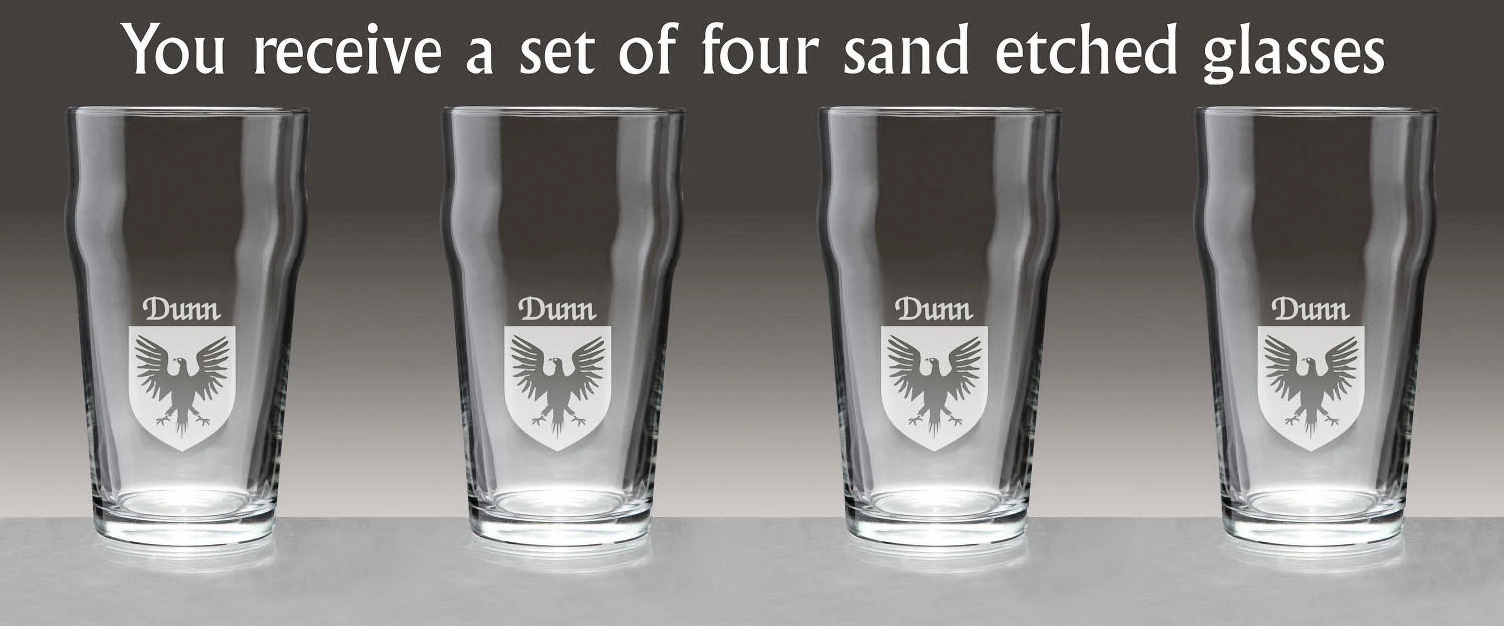 Dunn Irish Coat of Arms Pub Glasses - Set of 4 (Sand Etched)