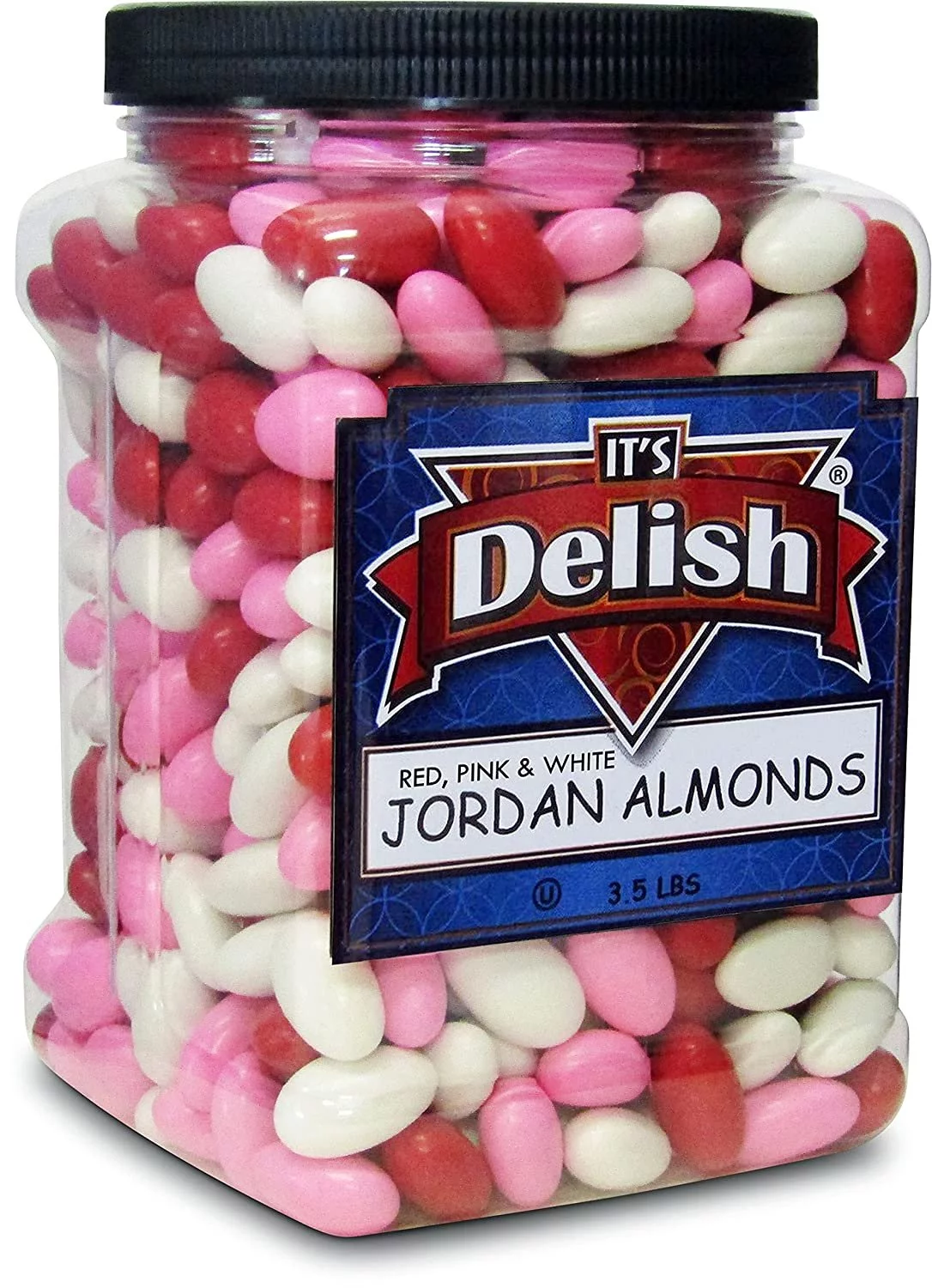 Red Pink & White Jordan Almonds Mix by It's Delish, 3.5 LBS Jumbo Container  Valentines and Mothers Day Girl Theme Bulk Party Favors Almond Nut Coated in Sweet Hard Candy Shell - Vegan & Kosher