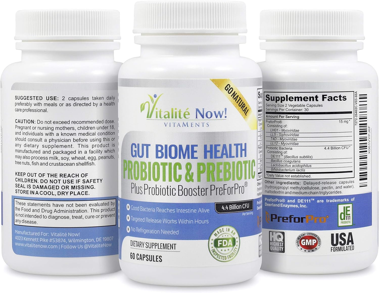 Premium Probiotic plus Ultimate Prebiotic - Gut Biome Builder & Restoration - 4.4 Bn CFU - Best for Women & Men - Bacteria Reaches Intestine within Hours - No Refrigeration - Bacillus Subtilis
