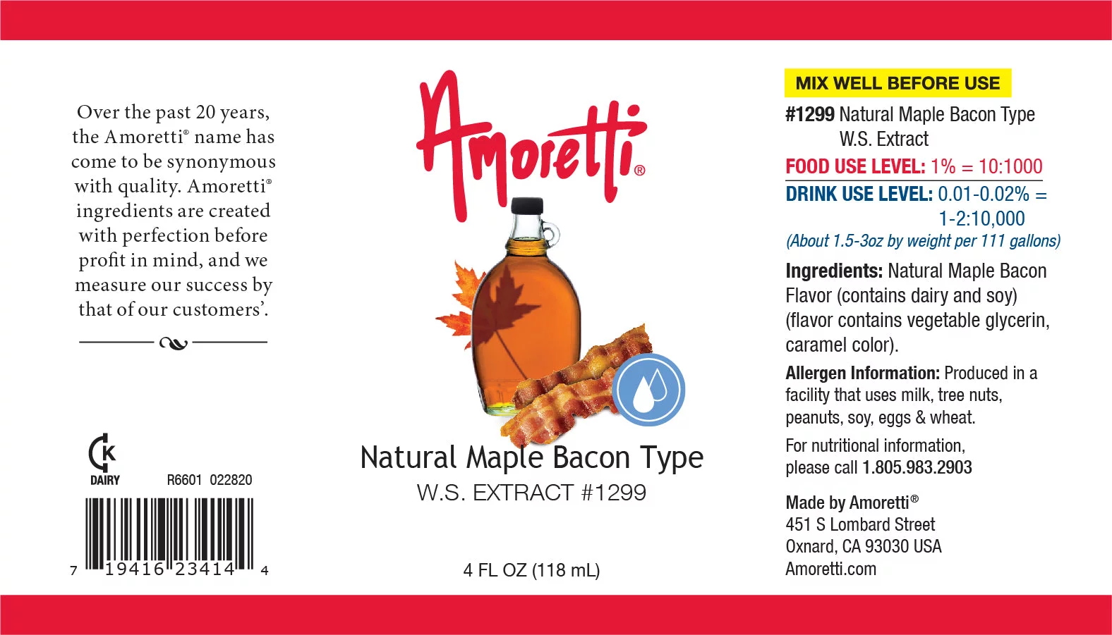 Amoretti - Natural Maple Bacon Type Extract Water Soluble 2 oz - Highly Concentrated & Perfect For Pastry, Savory, Brewing, and more, Preservative Free, Vegan, Kosher Pareve, Keto Friendly