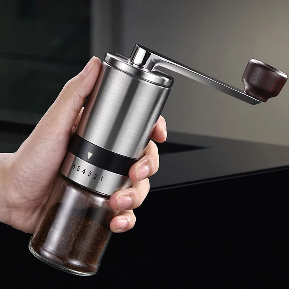 Handmade Spice with Ceramic Burrs Espresso Manual Coffee Grinder Stainless Steel 6/8 Gears Adjustable Coffee Bean Mill 6 GEARS