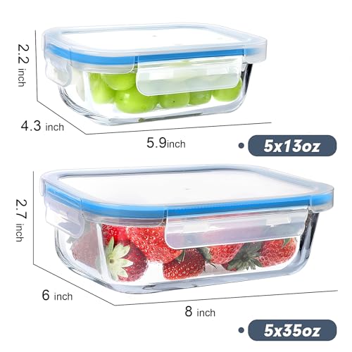 10 Packs Glass Food Storage Containers with Lids, Glass Meal Prep Containers, Airtight Glass Lunch Containers, Freezer & Microwave Friendly