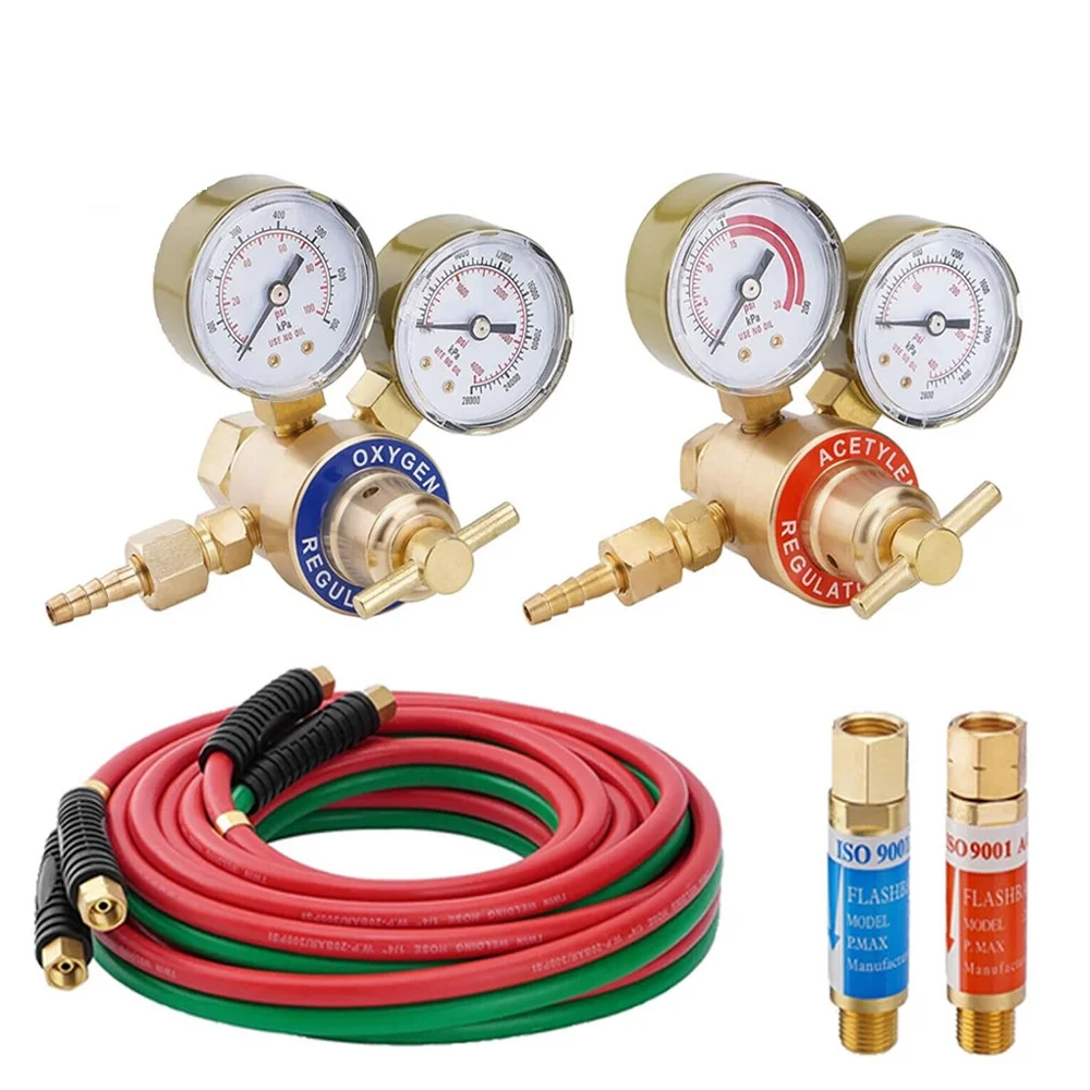 CarBole Oxygen and Acetylene Regulator Set Welding Gas Gauges Pair Oxygen Acetylene Hose
