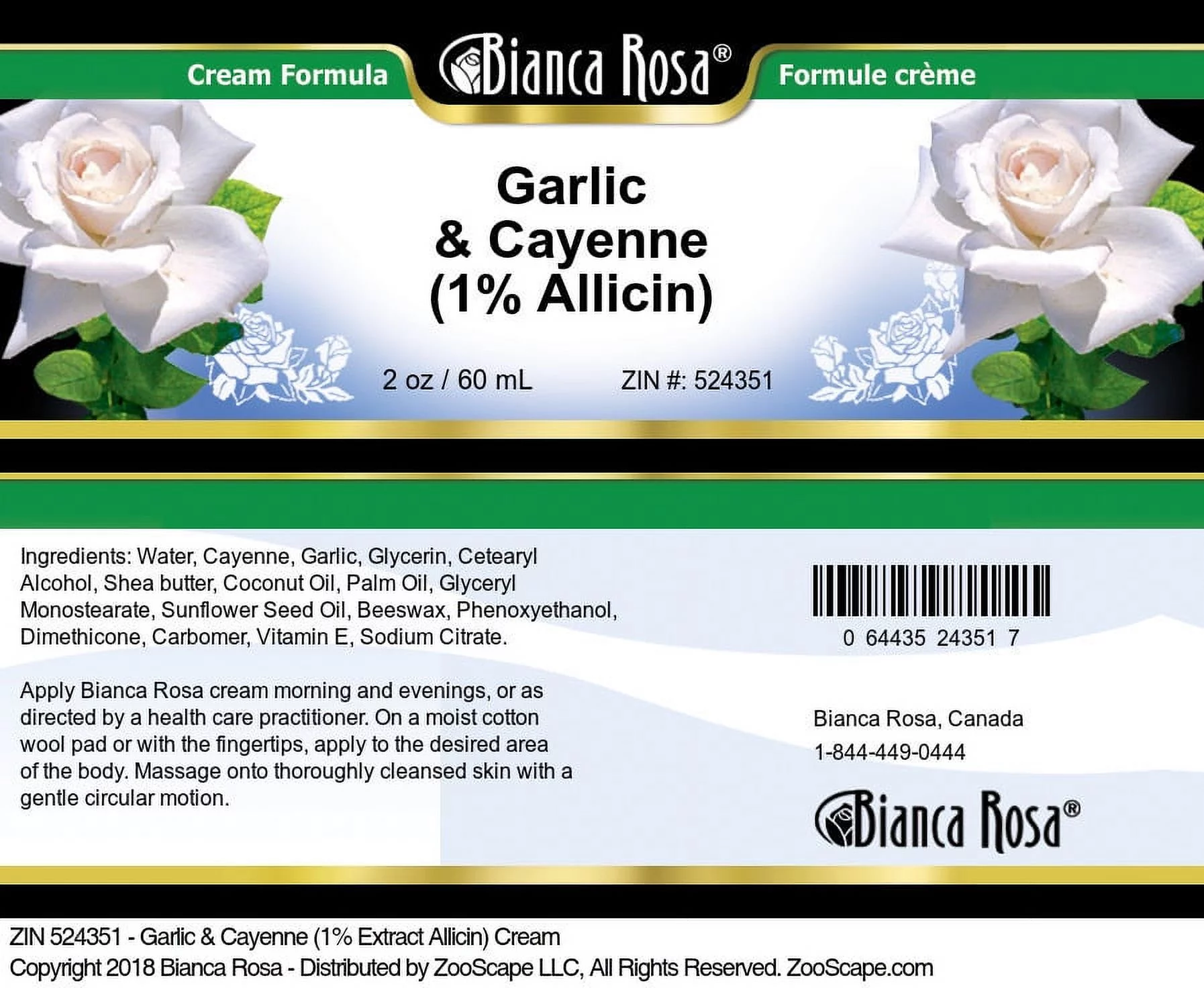 Bianca Rosa Garlic & Cayenne (1% Allicin) Hand and Body Cream, (2 oz, 3-Pack, Zin: 524351)