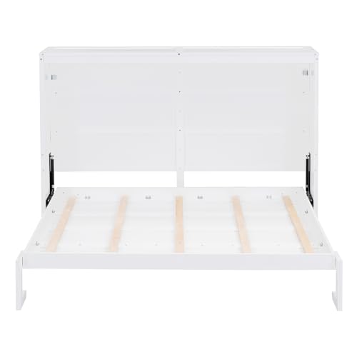 Merax Modern Farmhouse Solid Wood Murphy Cabinet Bed, No Box Spring Needed/Easy Assemble/Queen,Gray