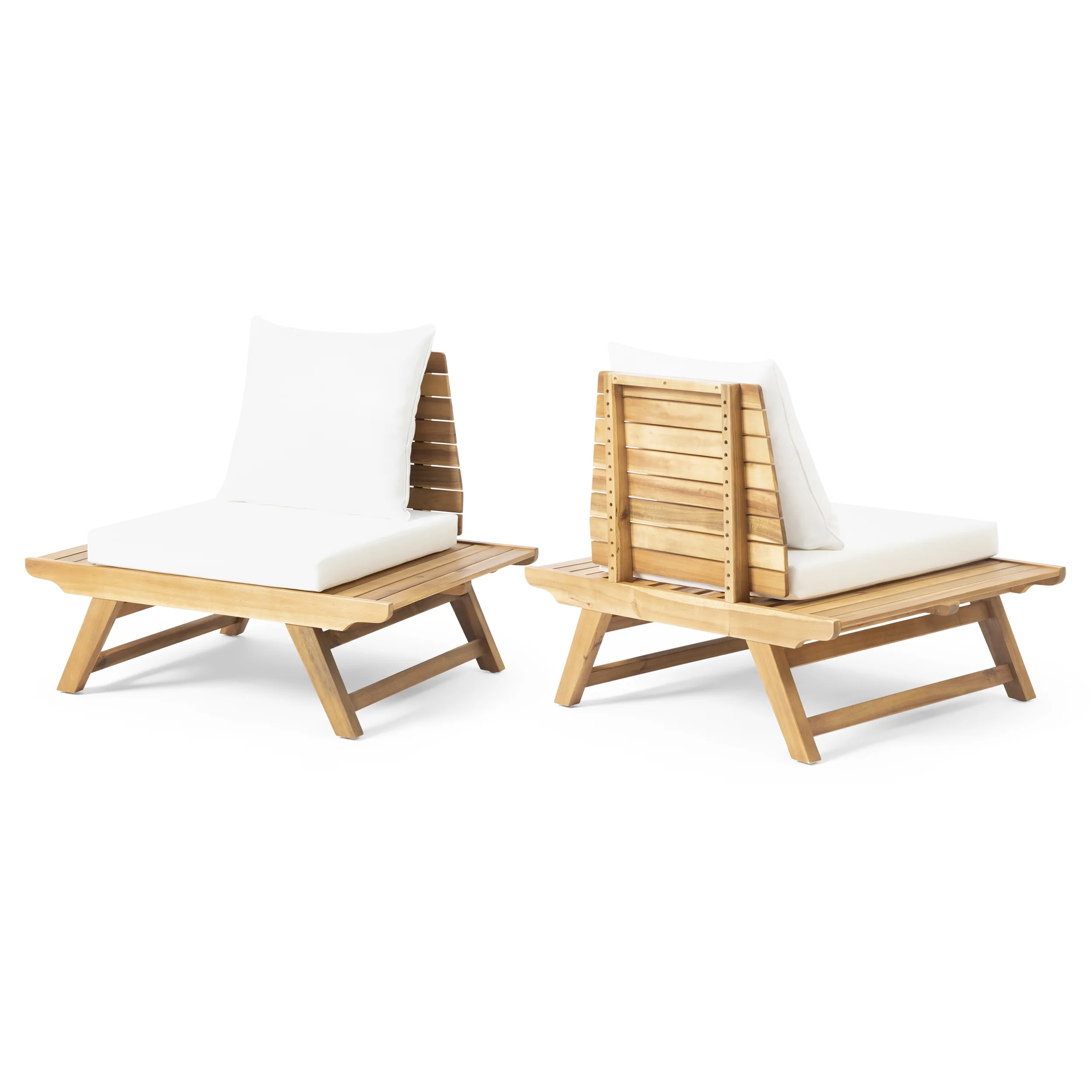 Noble House Sedona Outdoor Wood Club Chair with Cushion in White (Set of 2)