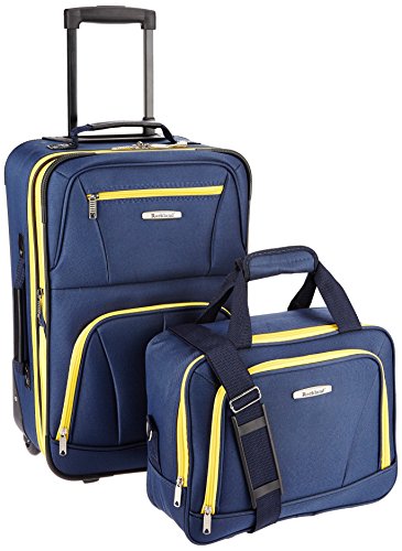 Rockland Fashion Softside Upright Luggage Set, Expandable, Kensington, Black and White, 2-Piece(14/19)