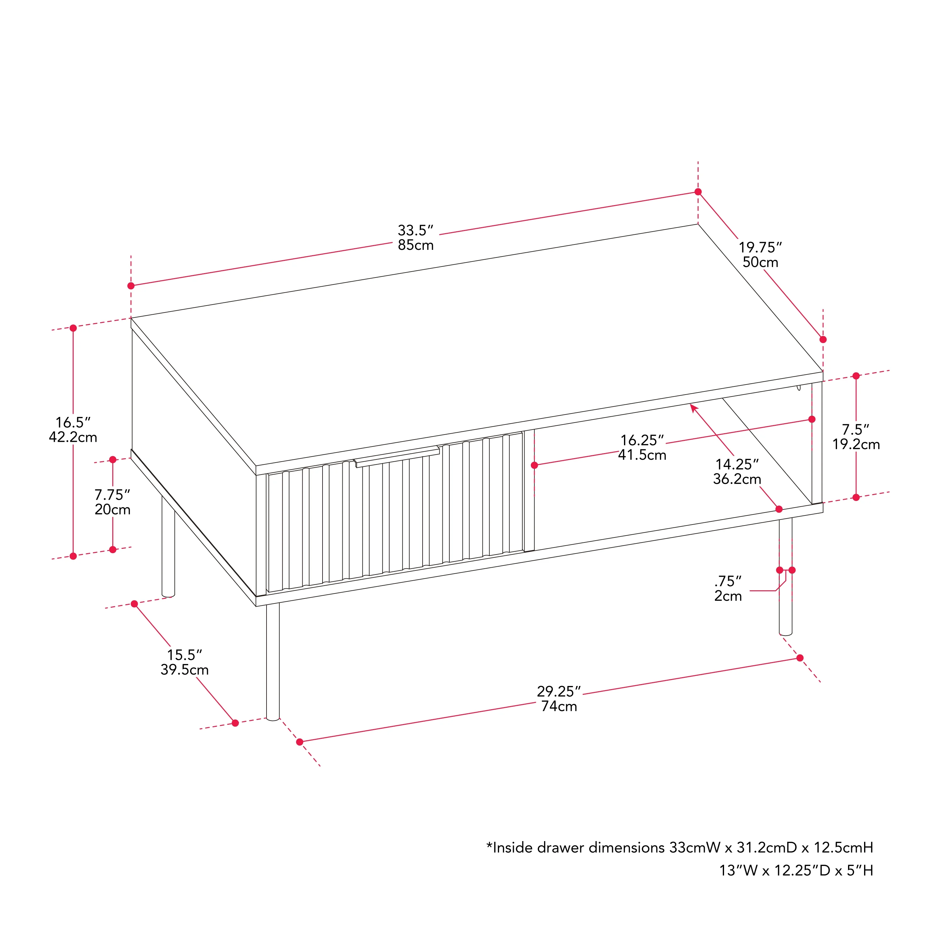 Evander Classic Black Fluted Engineered Wood Coffee Table with Metal Legs