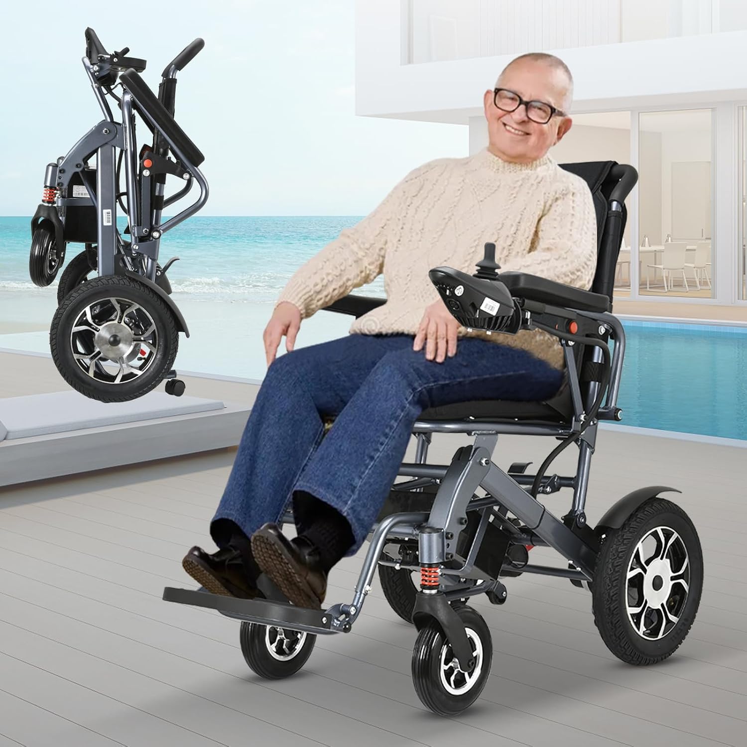 Electric Wheelchair for Adults Lightweight Foldable,Intelligent Power Wheelchairs with 500W Motor,All Terrain Motorized Power Wheelchairs for Seniors,Portable Folding Electric Wheelchair-Weight 50lbs