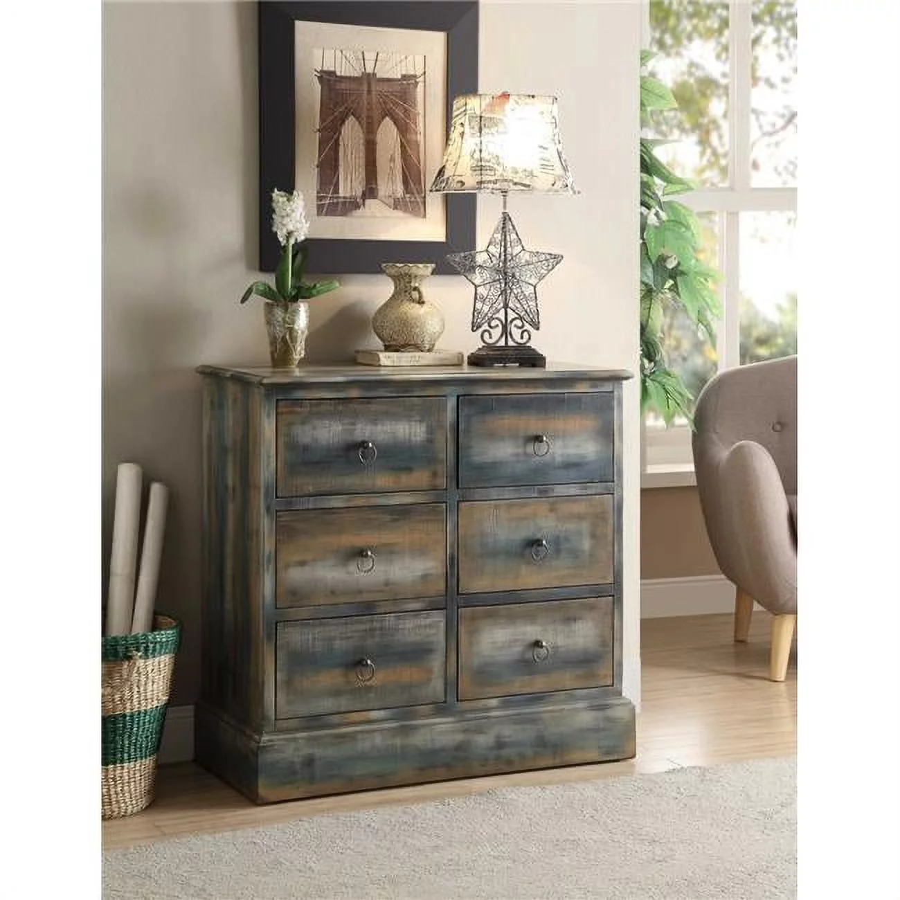 Home Roots Furniture  32 x 42 x 16 in. Wood & MDF Console Table - Antique White & Teal