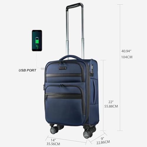 KROSER Softside Expandable Carry On Luggage with Spinner Wheels & Built-in TSA Lock, Durable Suitcase Rolling Luggage with USB Port, Carry-On 20-Inch, Black