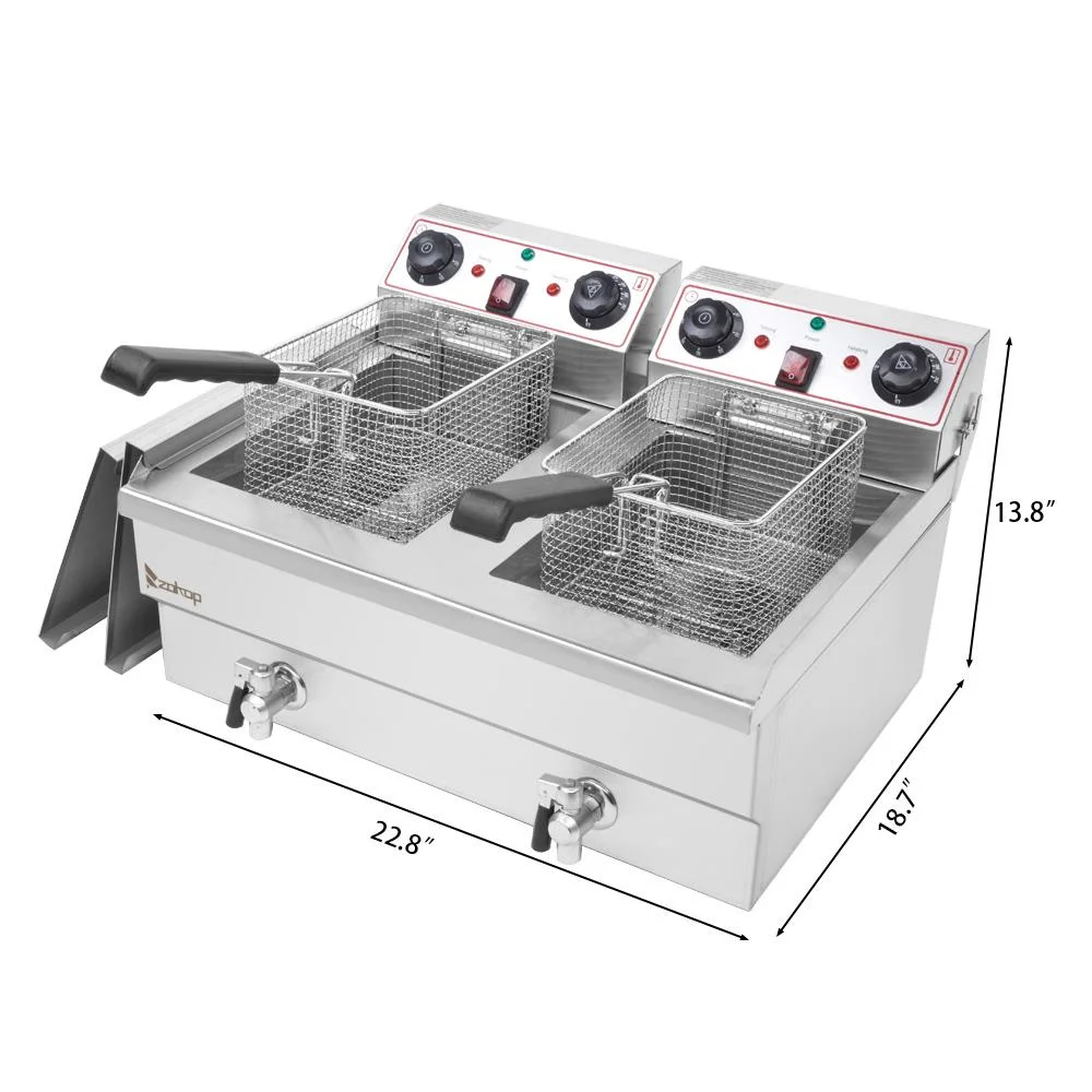 ZOKOP 24.9QT Dual Stainless Steel Electric Deep Fryer, Adjustable Temperature and Timer