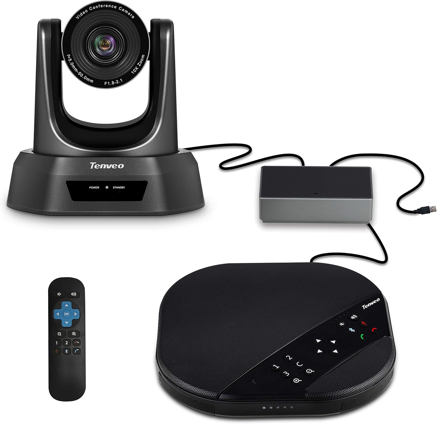 Tenveo All-in-One Video and Audio Conferencing Camera System 10X Optical Zoom USB PTZ Conference Room Camera with Expansion Microphones for Large Remote Meeting Work with Zoom Skype