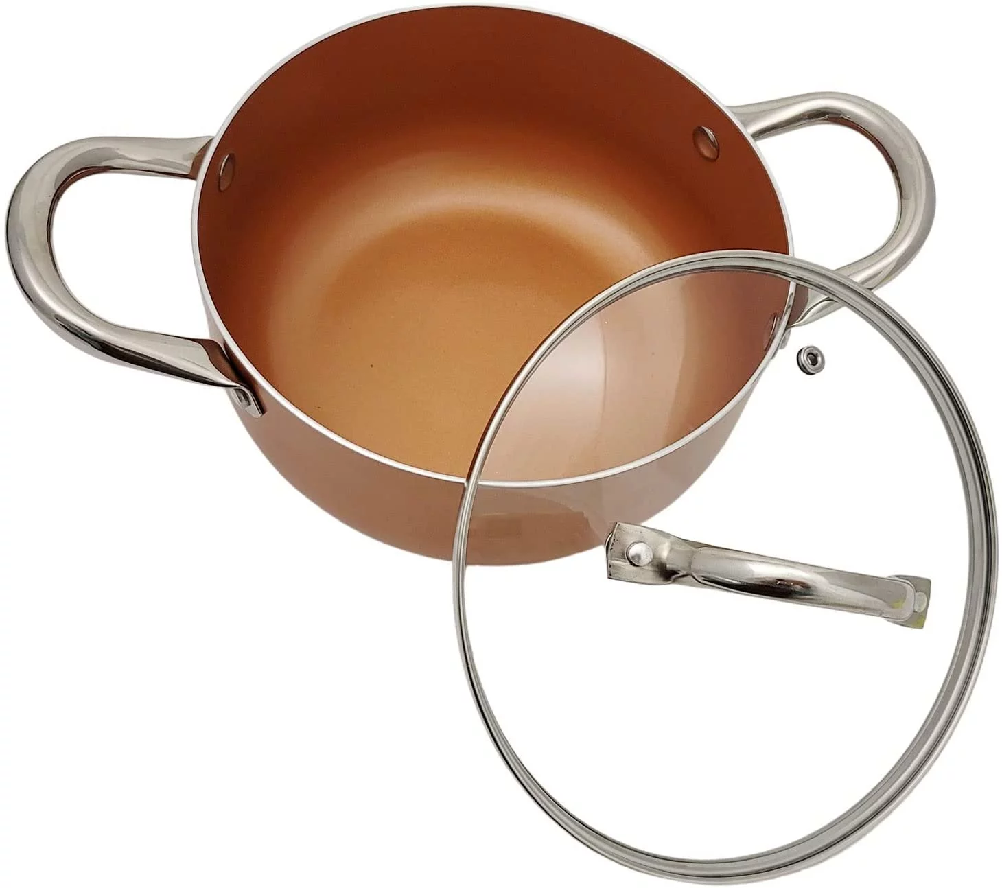 Nonstick Copper Ceramic Dutch Oven Stew Soup Pot Braiser with Stainless Steel Handles & Vented Glass Lid 5 Qt