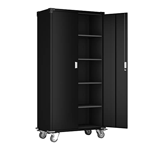 Aobabo Lockable Metal Storage Cabinet with Adjustable Shelves,Office File Cabinet for Secure Storage with 2 Doors,Black,Assembly Required