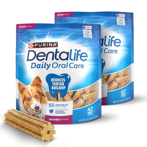 DentaLife Daily Oral Care Dog Treats for Small and Medium Dogs, Chewy Dental Treat to Freshen Breath and Fight Tartar, Chicken Flavor, 35.7 oz. each, 47 Chews each/94 Total Chews - 47 ct. Pouch