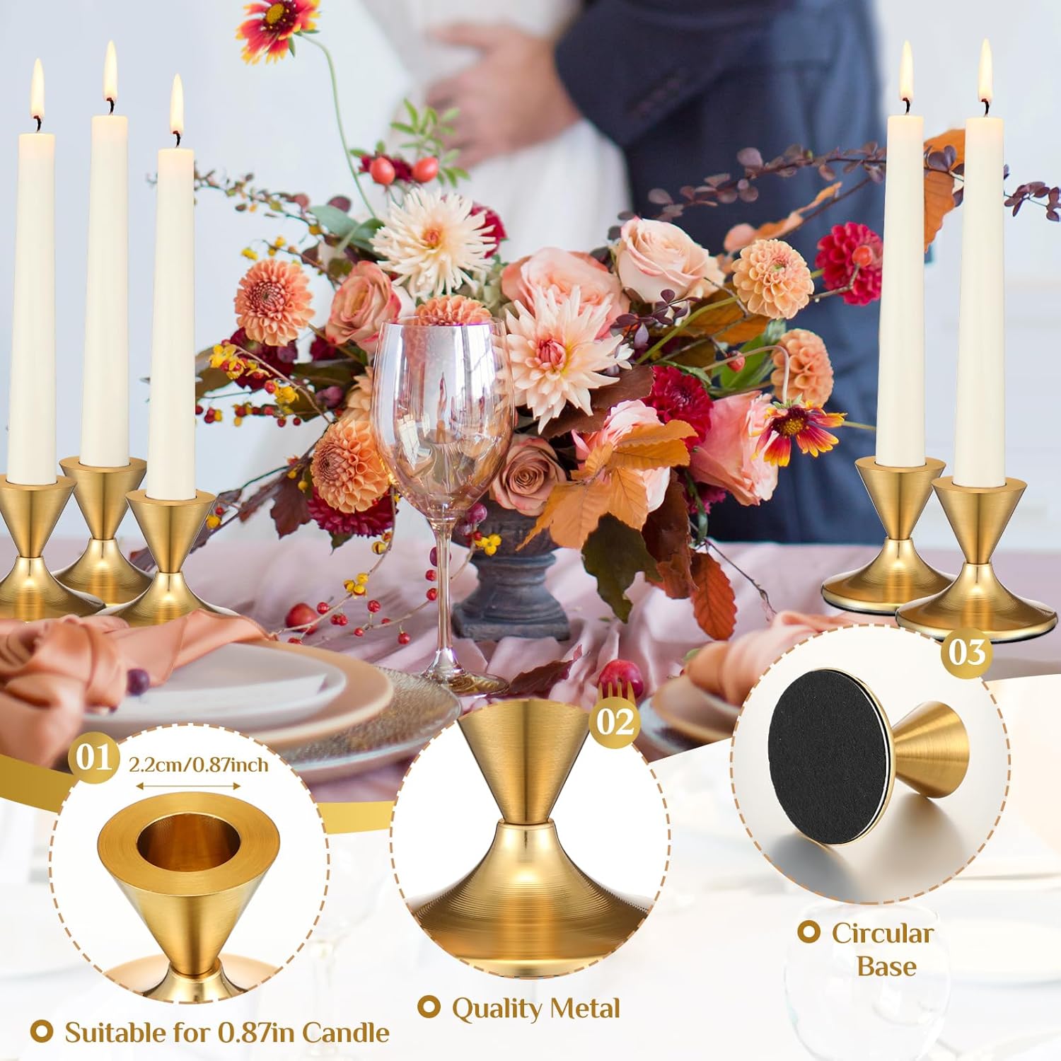 24 Pcs Gold Taper Candle Holders Bulk Candlesticks Holder for Wedding Table Centerpiece Taper Candle Holders for Dinner Anniversary Home Xmas Party Decor