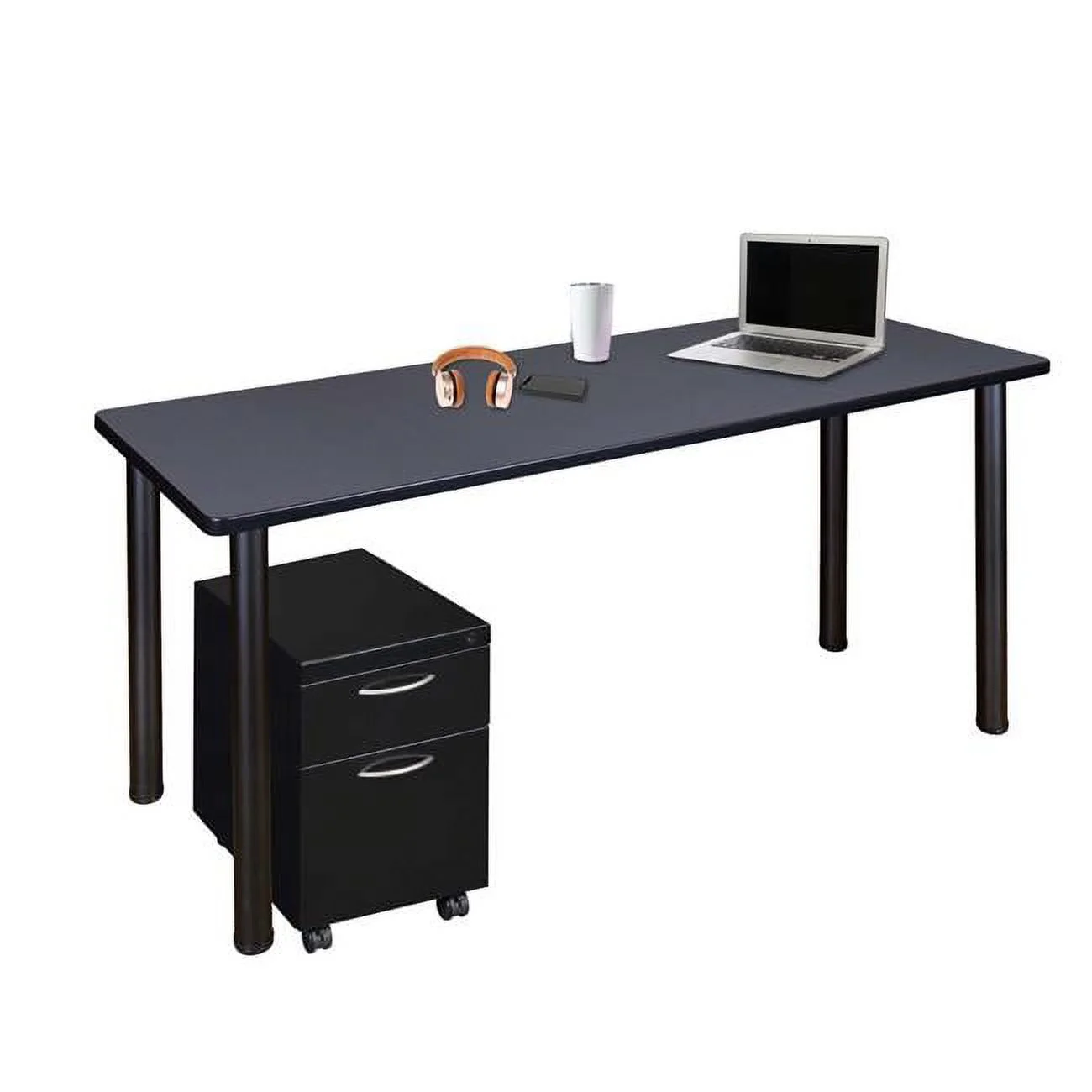 Regency  60 x 24 in. Kee Mobile Desk with Storage, Grey & Black