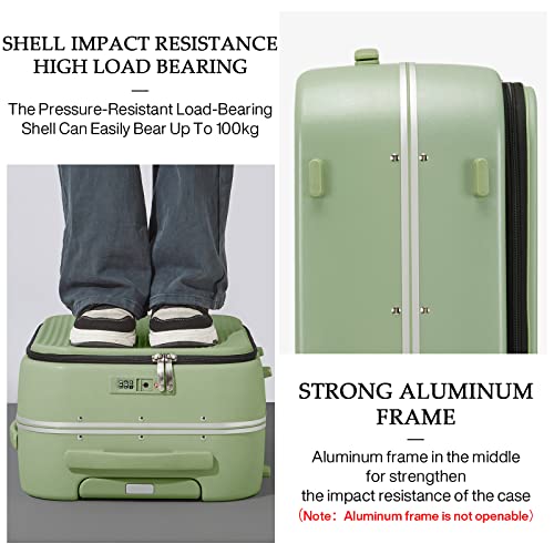 mixi Carry On Luggage, 20'' Suitcase with Front Laptop Pocket, Travel Rolling Luggage Aluminum Frame PC Hardside with Spinner Wheels & TSA Lock and Cover - Smoke White