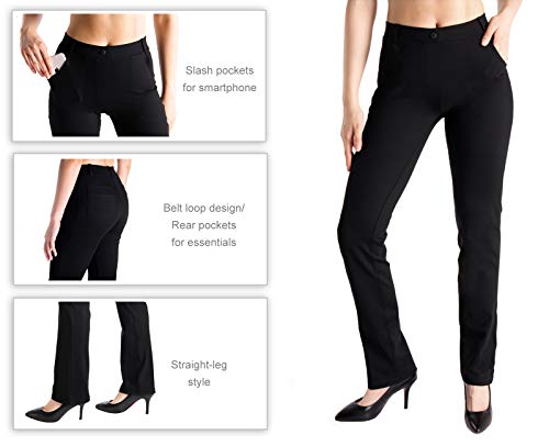 Yogipace,Belt Loops,Women's Petite/Regular/Tall Straight Leg Yoga Dress Pants