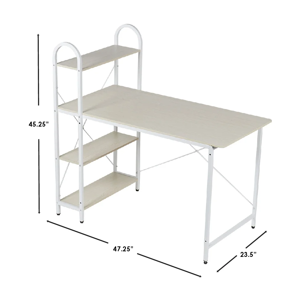Home Basics Computer Desk With Shelves, Oak/White