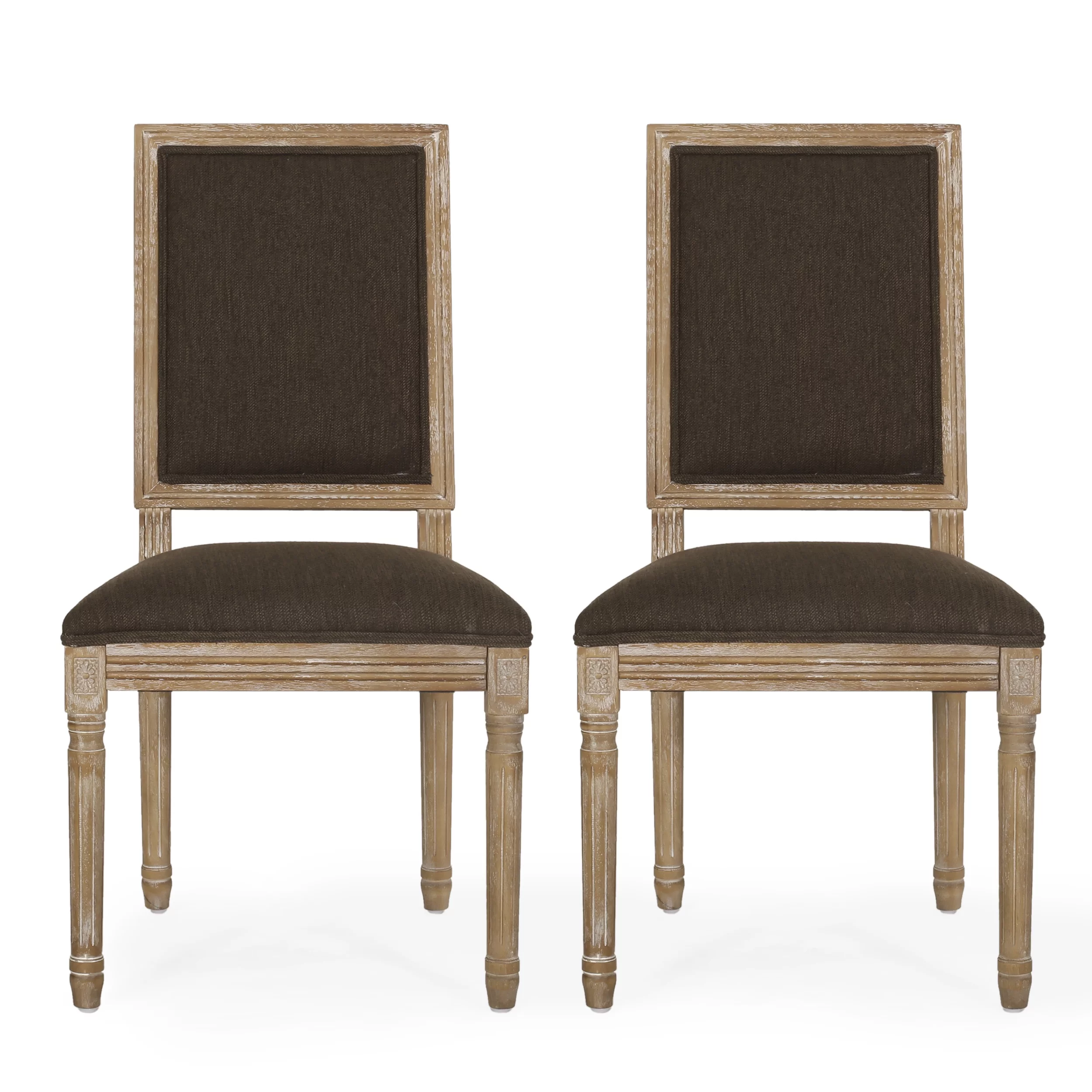 Noble House Robin French Wood Upholstered Dining Chair, Set of 2, Brown