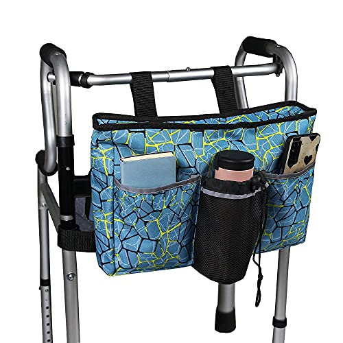 Walker Bag Organizer, MDSTOP Hanging Storage Bag, Waterproof Accessory Tote Caddy, Universal Fits for Walkers, Scooters or Rollator Walkers (Blue, 16.5