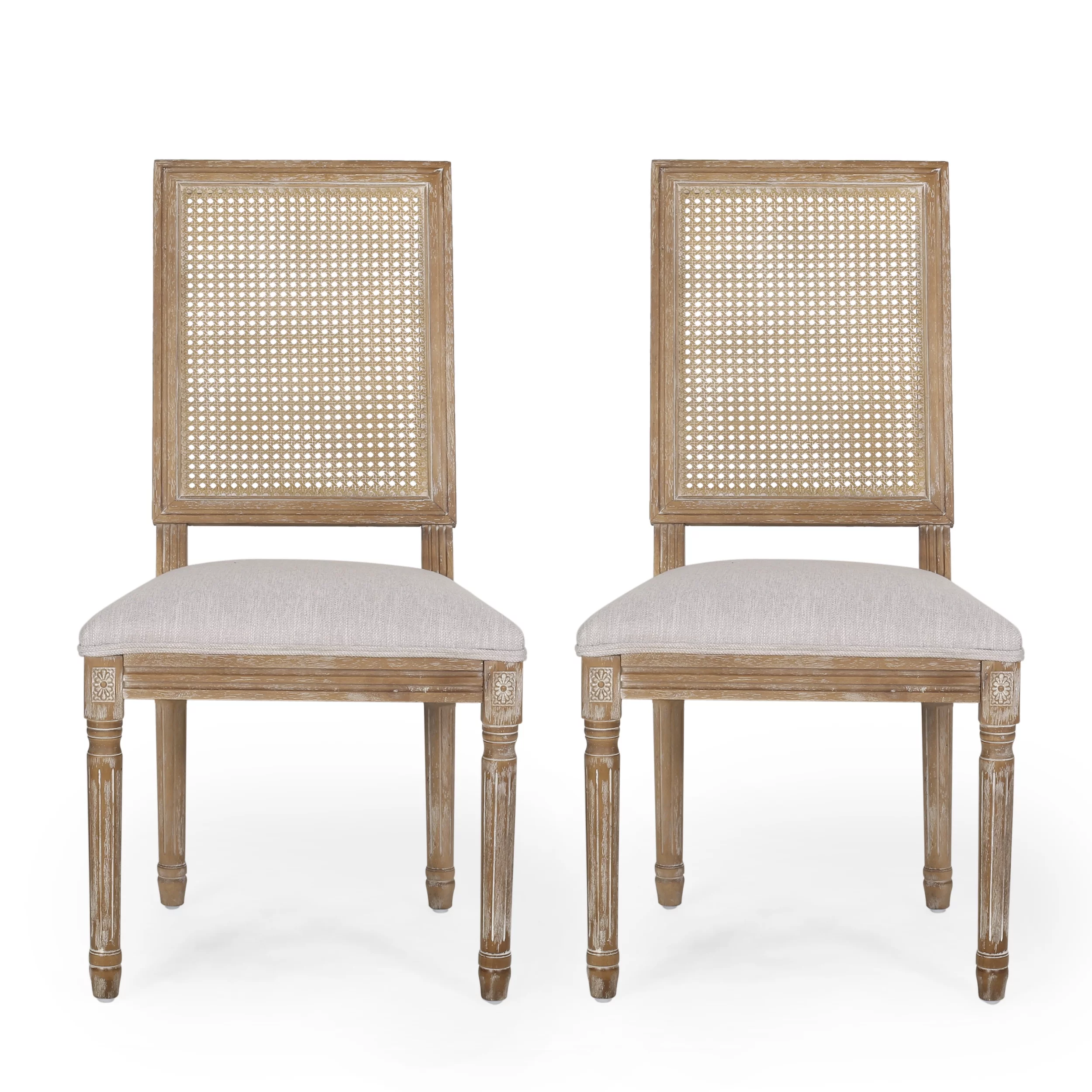 Noble House Beckstrom French Wood Dining Chair, Set of 2, Light Gray, Natural