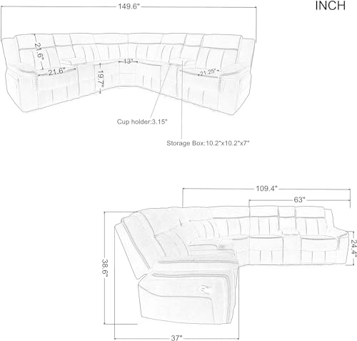 Oversized Manual Motion Recliner 3 Seaters Sofa Multifunctional Home Theater TV Couch,Modern 3Seaters Sofa&Couch W/LED Strips, USB Ports,Power Sockets and Drop-down Cup Holders for Living Room