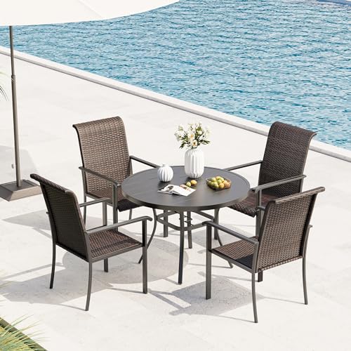 VICLLAX Patio Dining Chairs Set of 6, Outdoor Wicker Chairs with All-Weather Metal Frame Lightweight Chairs Fit for Front Porch Deck Yard, Brown Rattan