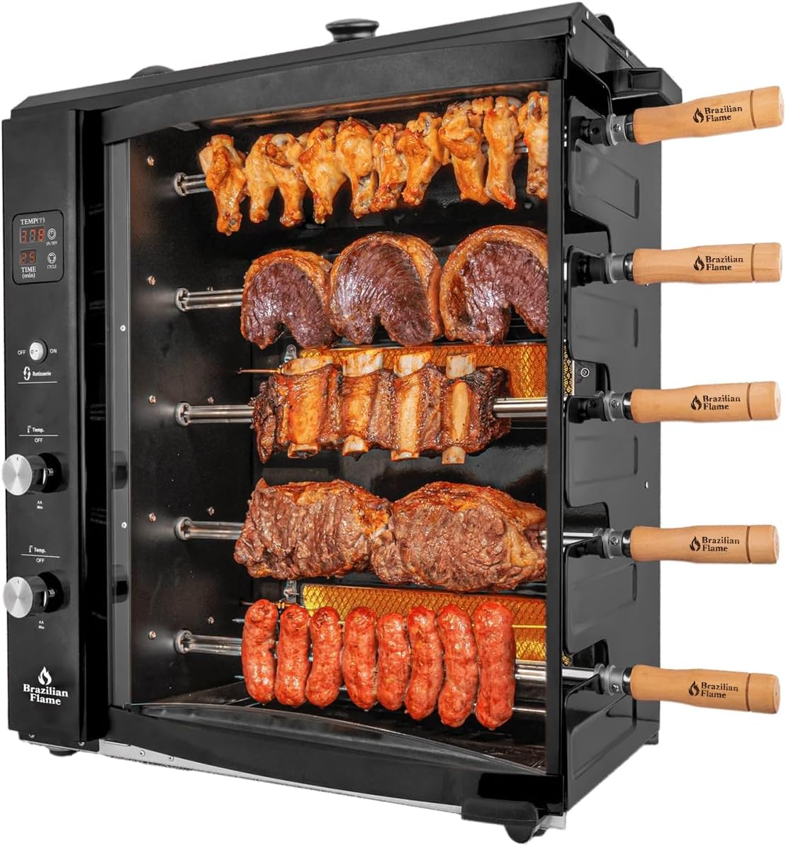 Brazilian Flame Churrasco® Gas Rotisserie Oven Grill Roaster with Auto Rotating Skewers for Rotisserie Chicken, Brazilian Style BBQ and Churrasco, Shawarma Machine, Propane Grill - 2024 Series