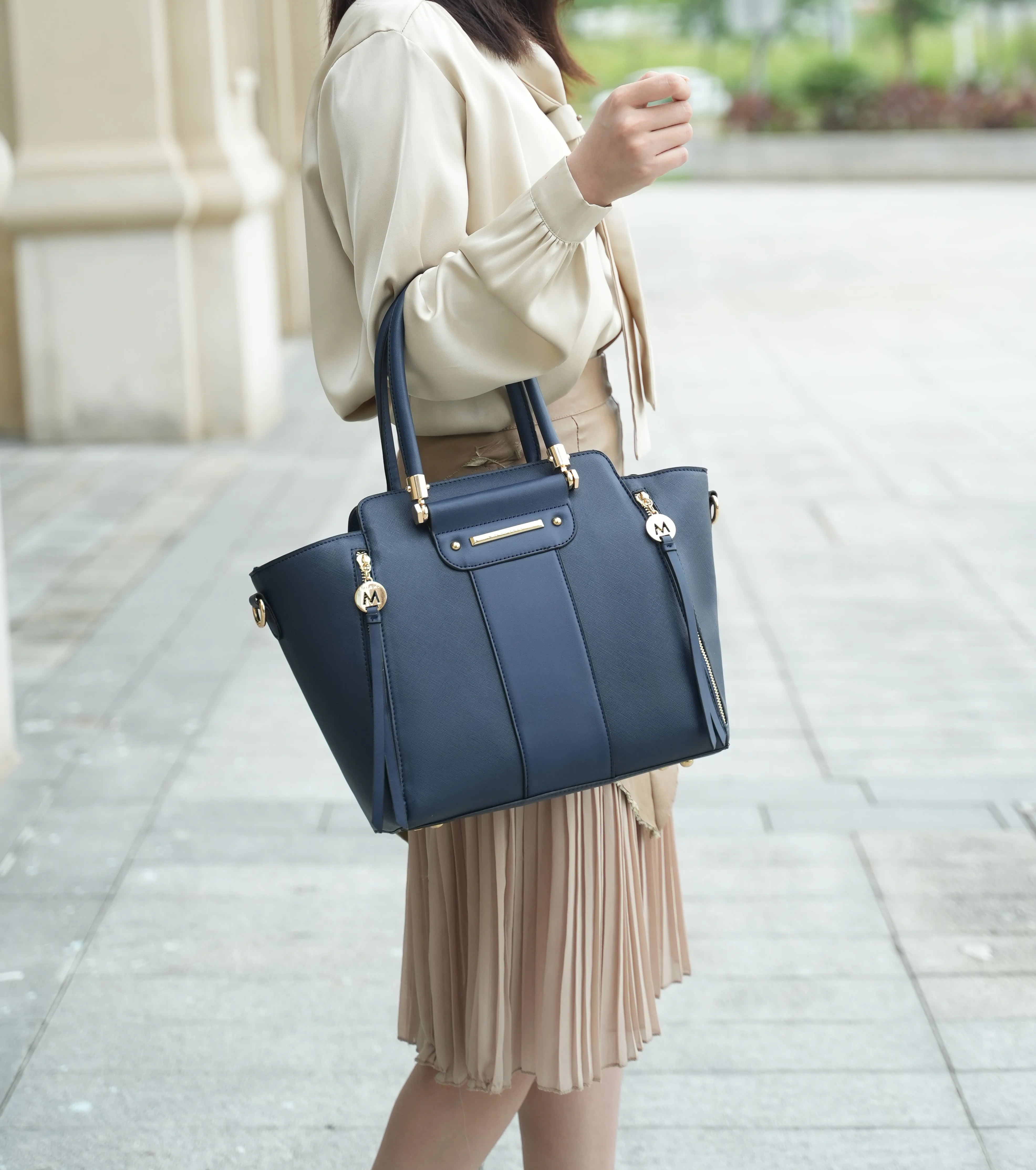 MKF Collection Eliana Women's Vegan Leather Tote Bag & Wallet 2-Piece Set by Mia K. - Navy