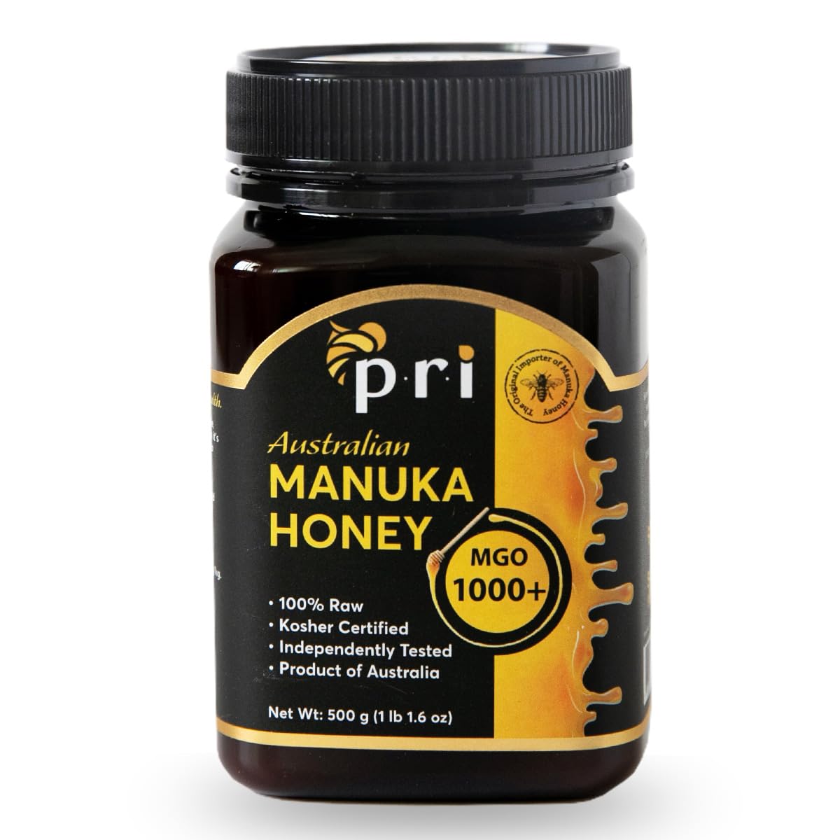 PRI Manuka Honey MGO 1000+, 1.1LB High Strength - Raw Manuka Honey (500g Jar)