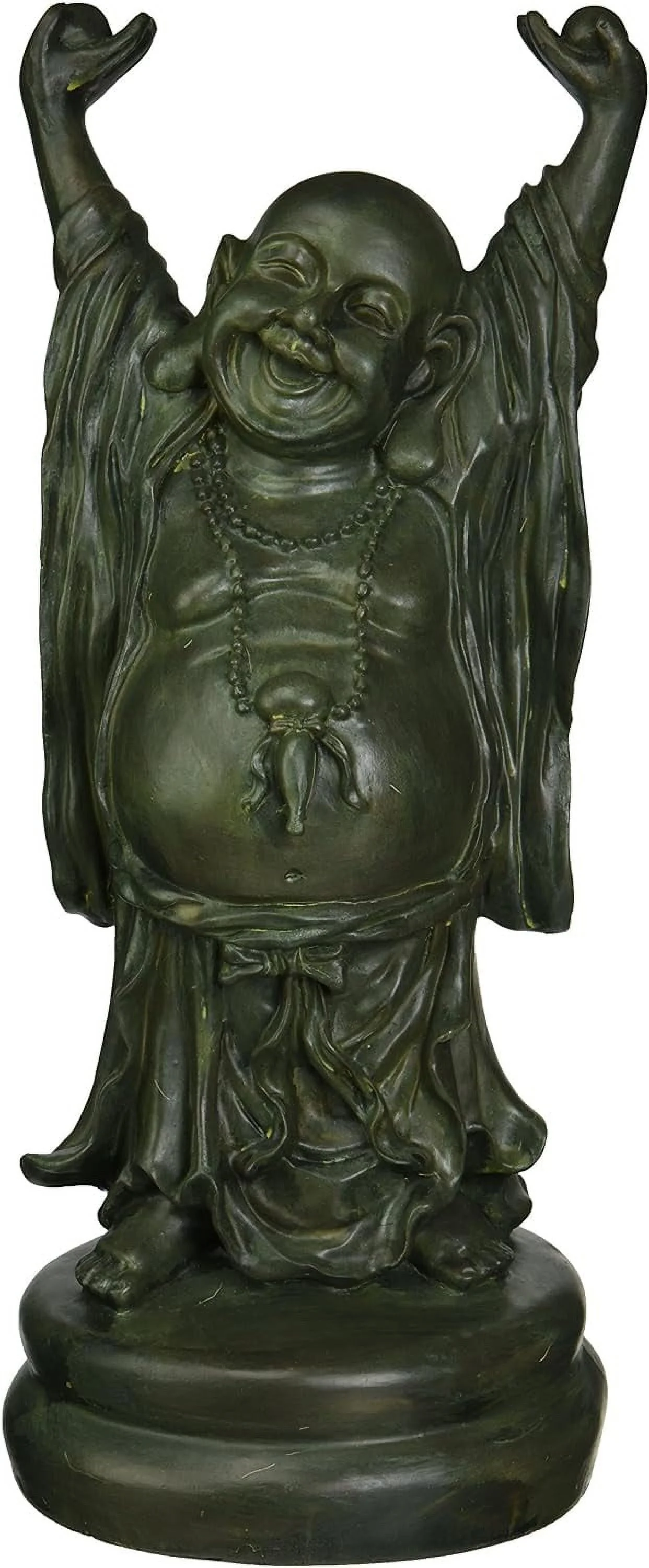 Jolly Hotei Buddha Sanctuary Asian Decor Statue, 13 Inch, Polyresin, Bronze Verdigris Finish,NY83369