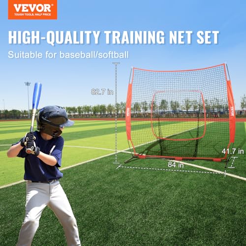 VEVOR 7x7ft Baseball Softball Practice Net, Portable Baseball Training Net for Hitting Batting Catching Pitching, Backstop Baseball Equipment Training Net