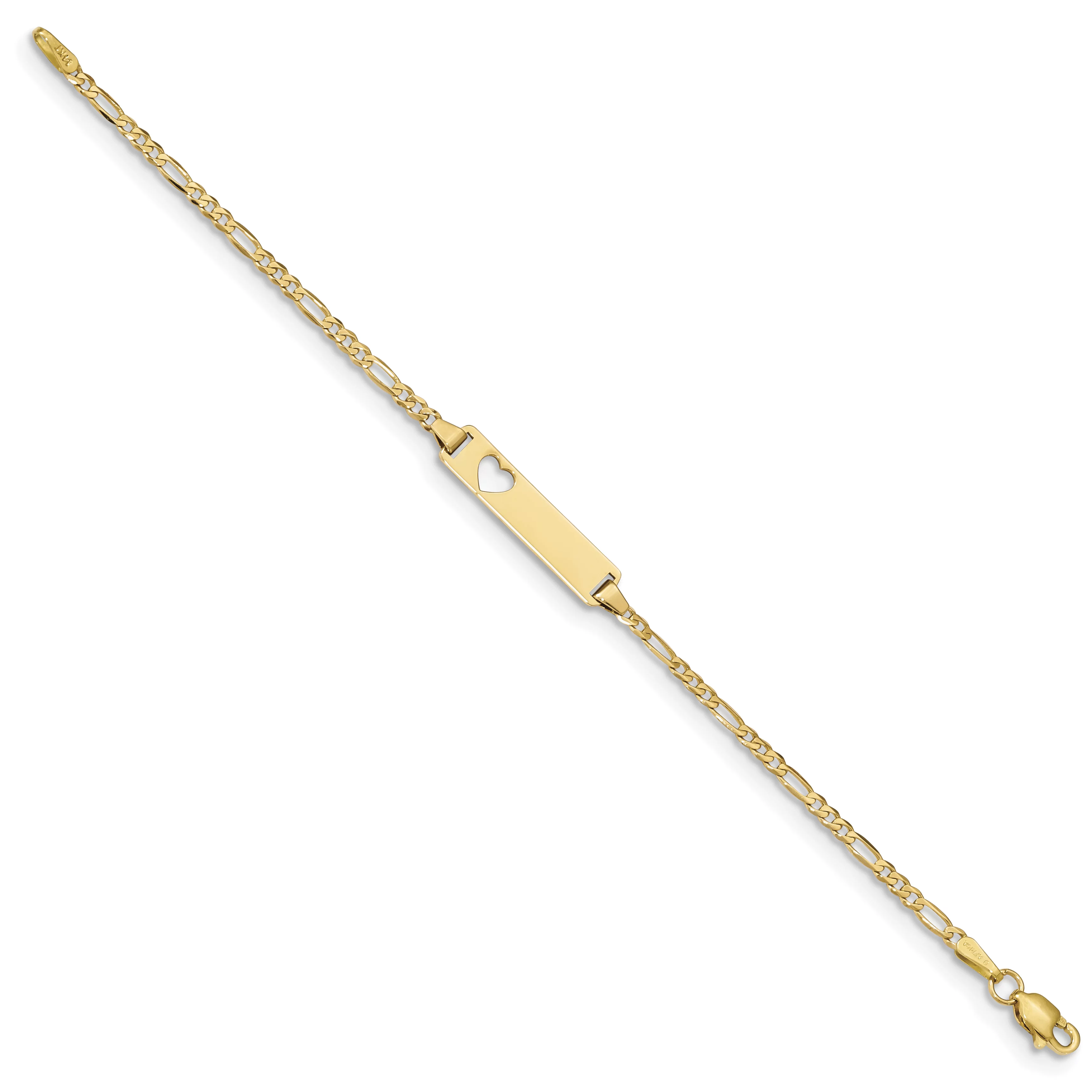 Primal Gold 14 Karat Yellow Gold Cut-out Heart Figaro Link ID Bracelet