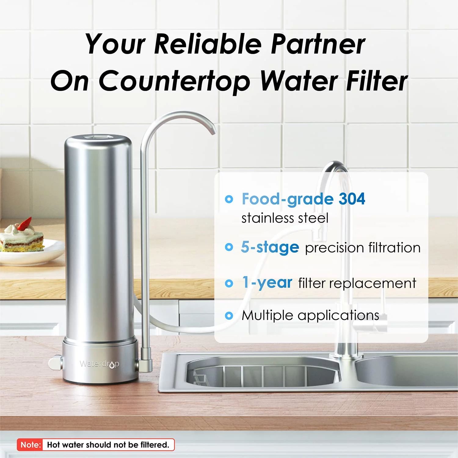 Waterdrop WD-CTF-01 Countertop Filtration System, 5-Stage Faucet Water Filter, 8000 Gallons Faucet Water Filter, Removes 99% of Chlorine, Heavy Metals, Bad Taste (1 Filter Included)
