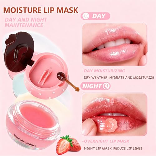 6 PCS Bee Lip Balm Mask Honey Pot, Honey Lip Balm Bulk, Moisturizing Lip Sleep Masks Hydrating Prevention Dry and Crack Lip Scrubs, Propolis Lip Mask Overnight Reduce Lip Lines