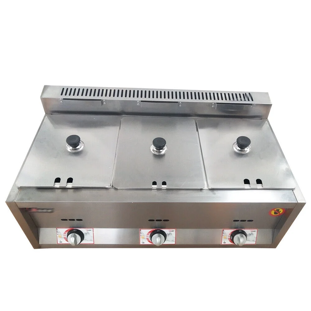 18L Propane NG Gas Fryer Catering Warmer Steam Table Buffet Restaurant 3 Pan 50 ~ 380 ° C Temperature Control