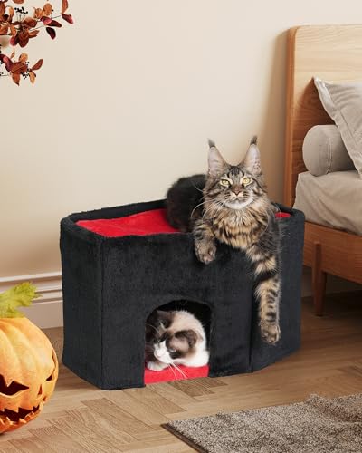 14in Cat Tree Tower with Large Perch, 20 * 16.5 Inch Top Bed for Adult Cats, Scratching Post with Bed for Kittens, Beige