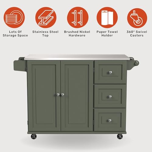 homestyles Mobile Kitchen Island Cart with Stainless Steel Top, Sage Green