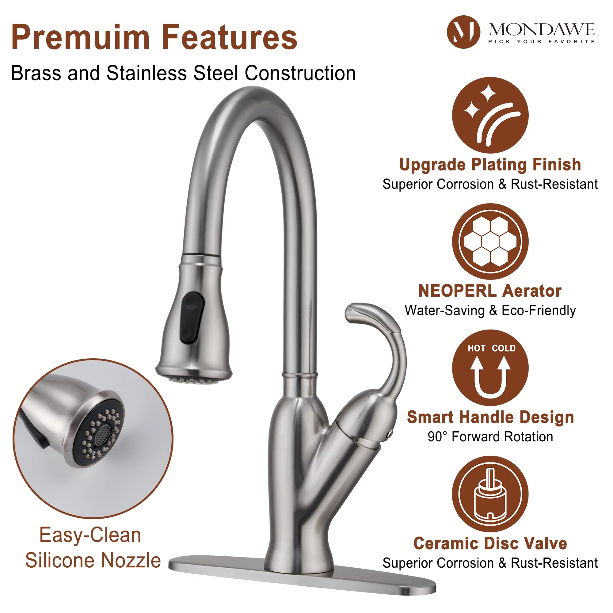 Kitchen Faucet-Single Handle Stainless Steel Brushed Nickel Pull Down Kitchen Sink Faucet with Pull Out Sprayer