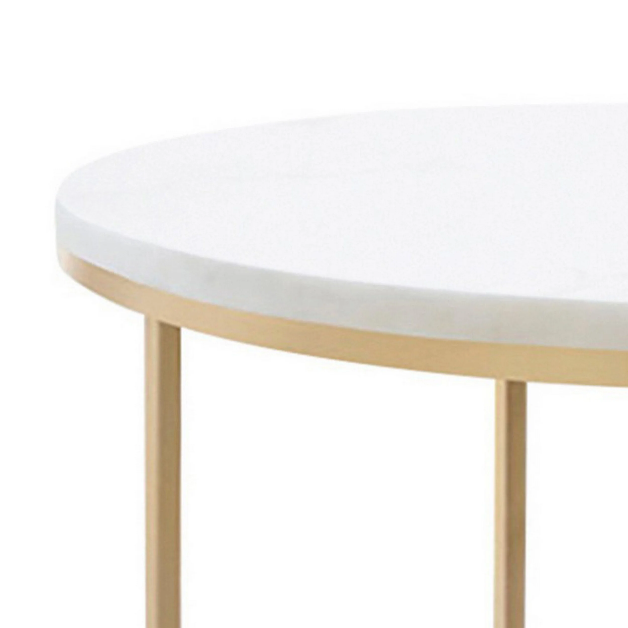 24 Inch Side End Table, Rounded Marble Surface, Sleek Gold Metal Frame
