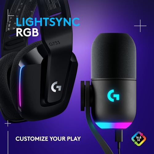 Logitech G733 Lightspeed Wireless Gaming Headset, Suspension Headband, Lightsync RGB, Blue VO!CE Mic, PRO-G Audio – Black, Gaming Headset Wireless, PC, PS5, PS4, Switch Compatible