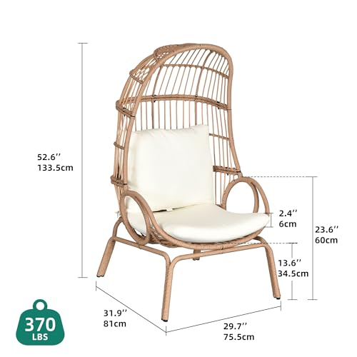 YITAHOME Outdoor Narrow Egg Chair, Patio Wicker Basket Chair with 370lbs Capacity Indoor Egg Chairs with Stand & Cushion Cocoon Chair for Bedroom, Patio, Balcony (Beige)